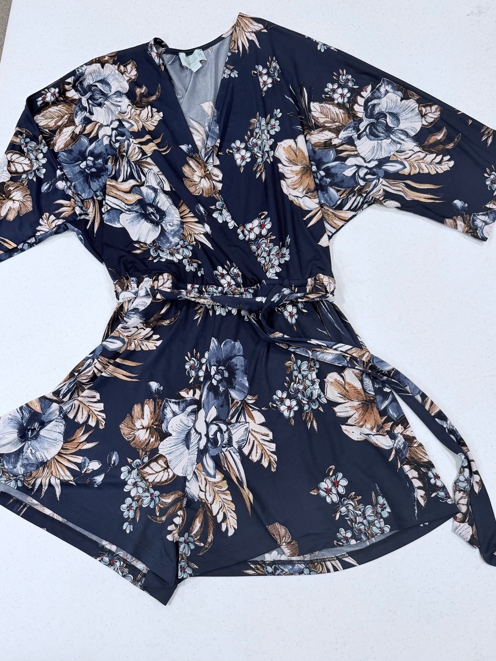 Floral Wrap Romper in Navy and Cream - Women rompers
